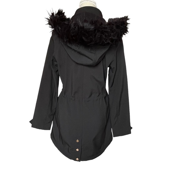 Steve Madden Women’s Black Parka Anorak Hooded Jacket Size M Faux Fur Trim - Picture 5 of 9